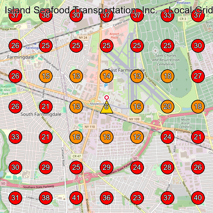 Island Seafood Transportation, Inc. GeoGrid visibility map for Industrial Equipment Supplier in Farmingdale